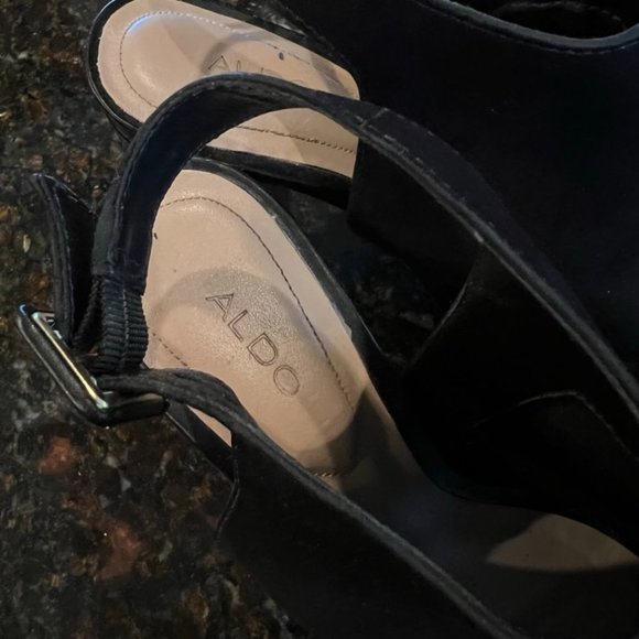 Aldo Black Juliusa Suede Slingback Open Toe Block Heels-Size 6 1/2 - Picture 8 of 13